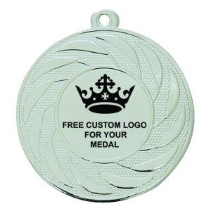 PACK OF 100 BULK BUY 50MM SILVER MEDALS, RIBBON AND CUSTOM LOGO **AMAZING VALUE**